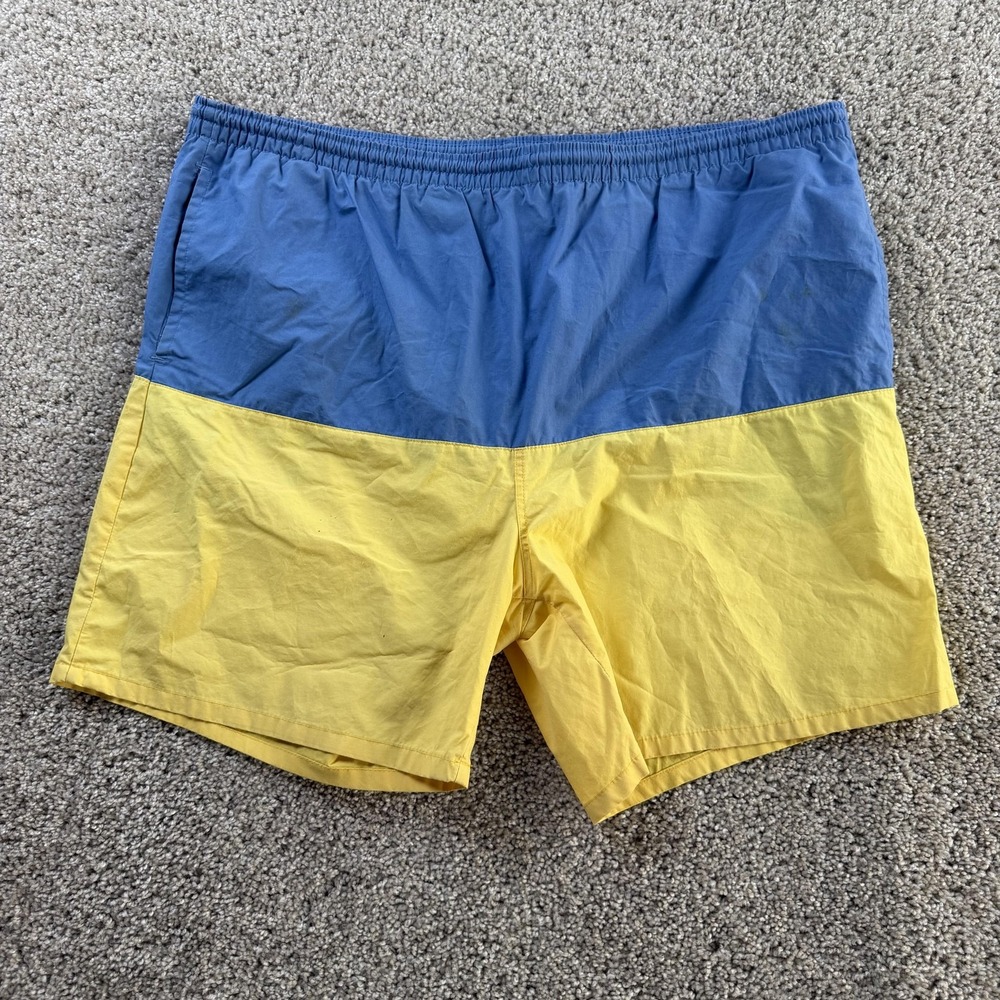 Vintage Claybrooke Sport Swim Shorts Mens XL Blue Yellow Colorblock Trunks Beach